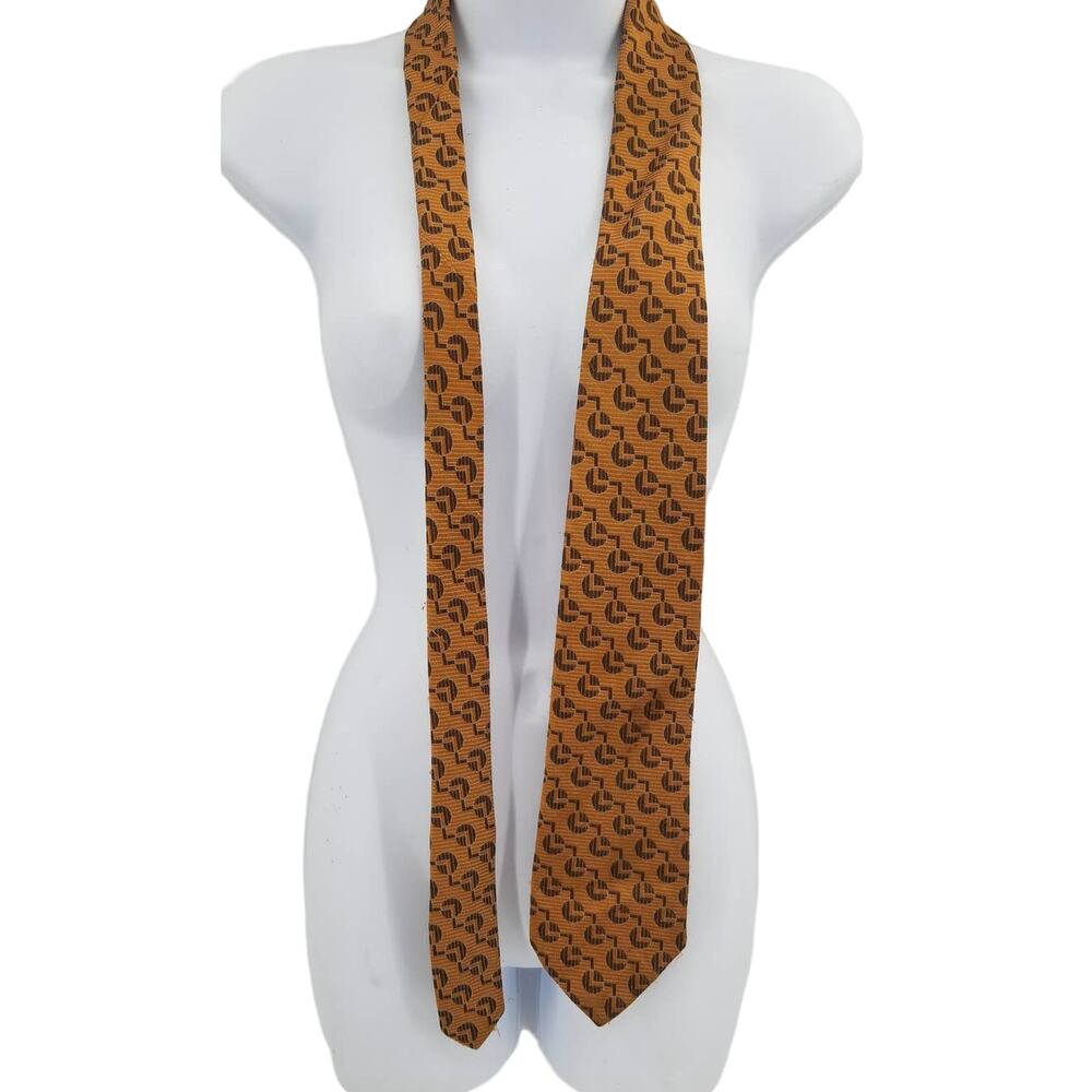 Corsair Vintage Mens Neck Tie 58" Geometric Yellow Orange Brown